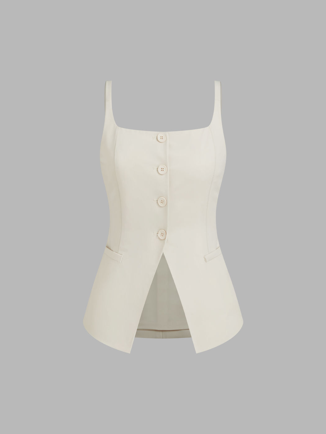 Square Neck Solid Button Vest