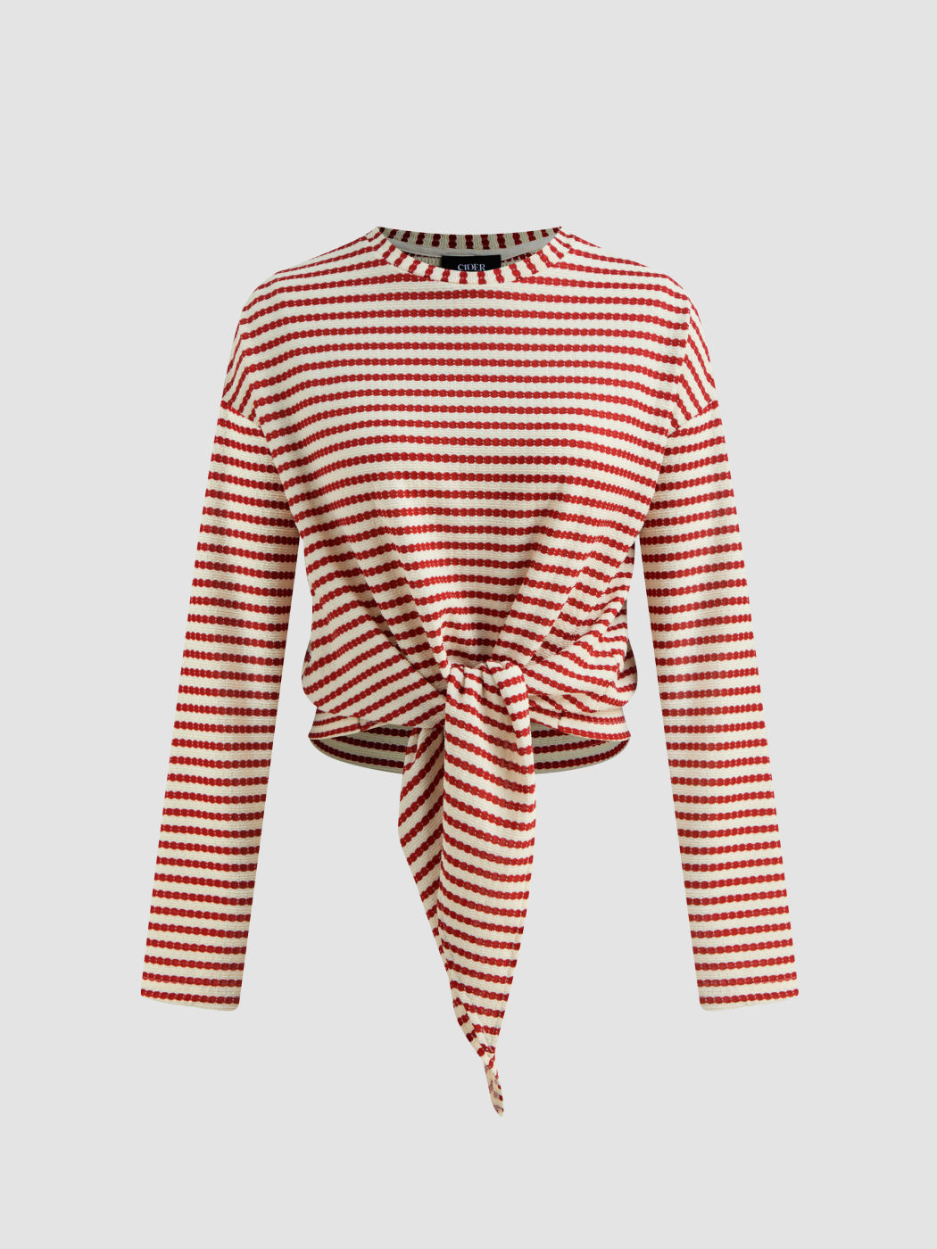 Round Neckline Striped Knotted Long Sleeve Tee