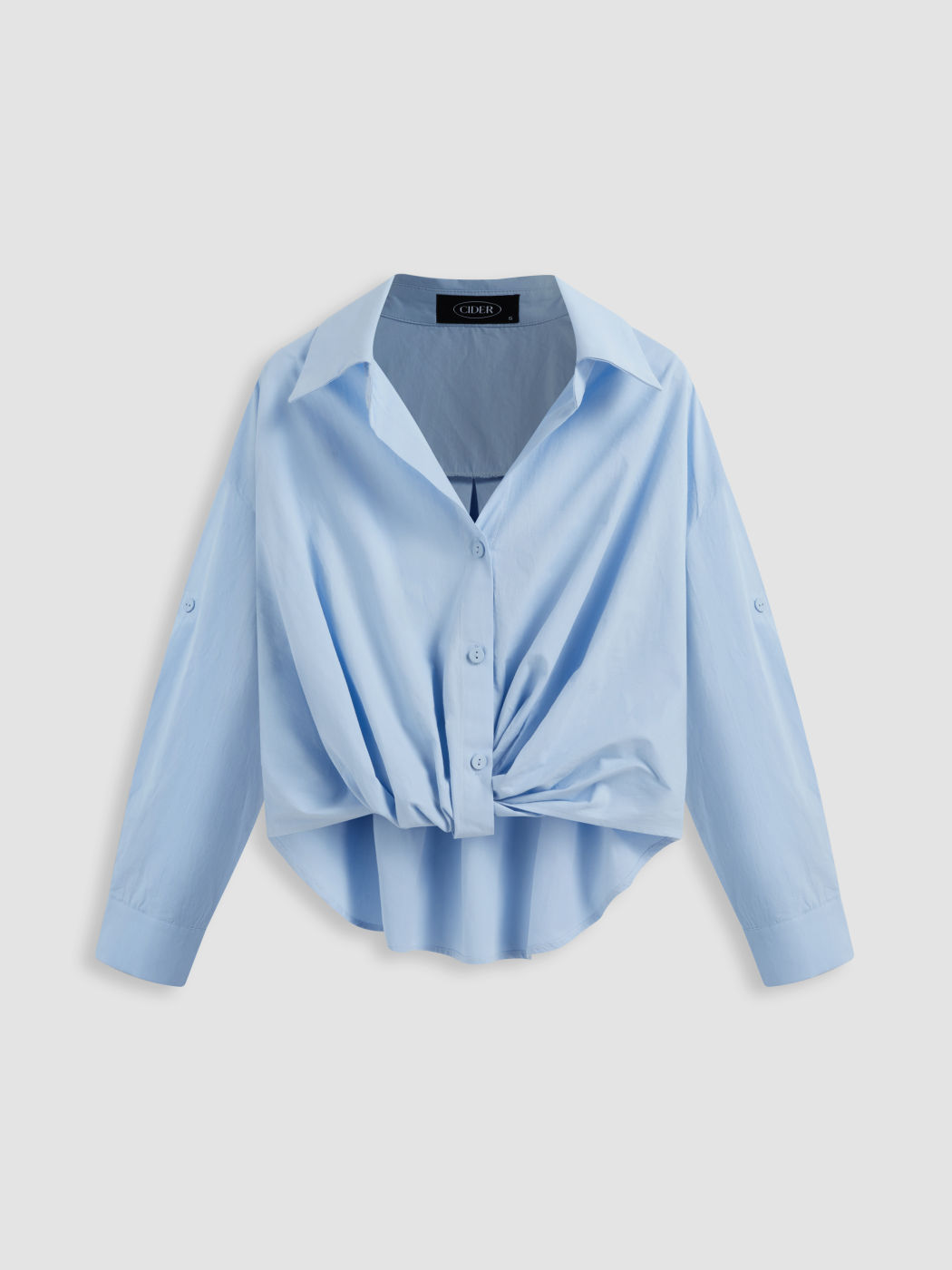 100% Cotton Collar Solid Knotted Long Sleeve Shirt