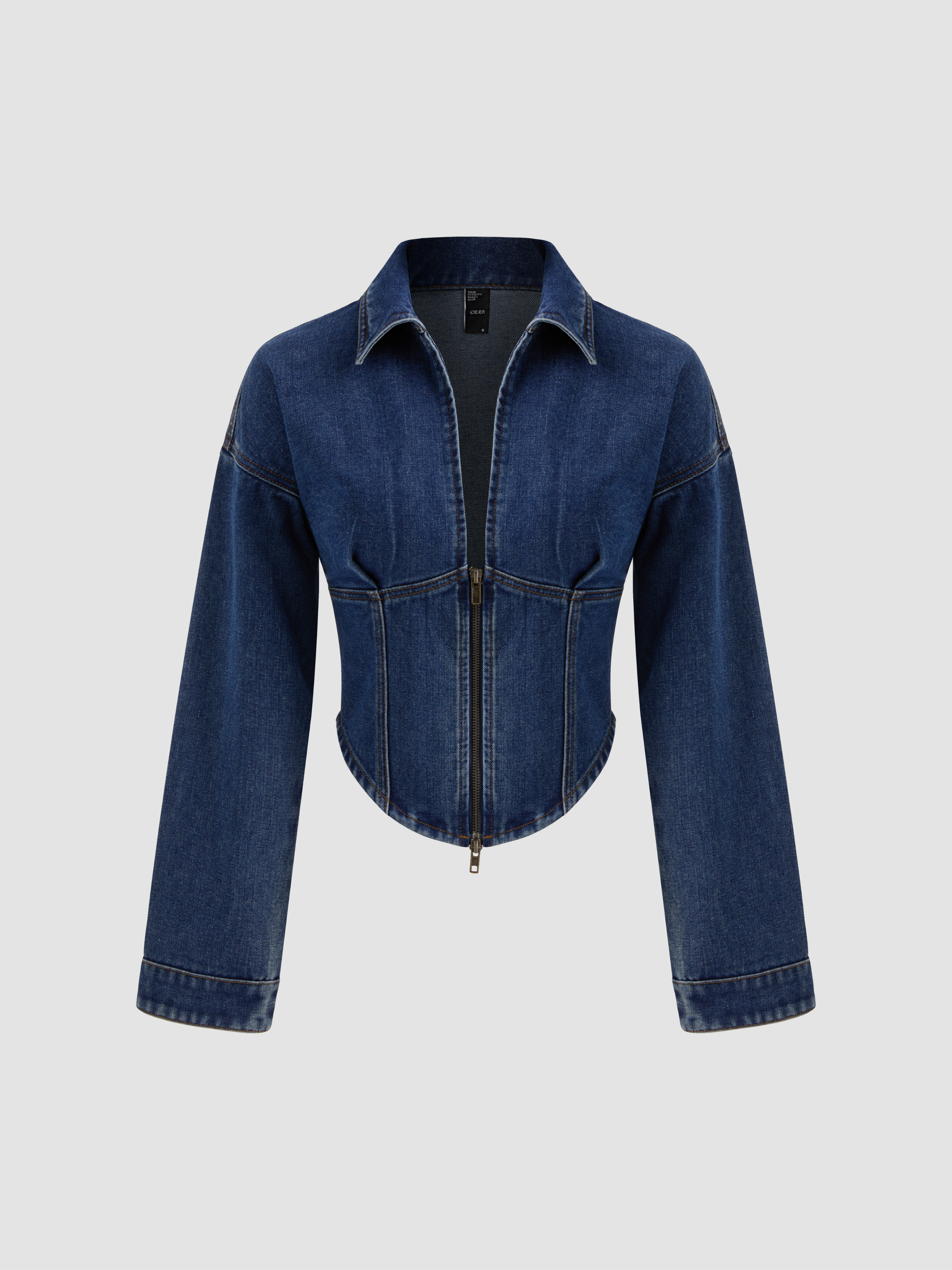 Denim Denim Collar Solid Corset Zipper Jacket For Daily Casual