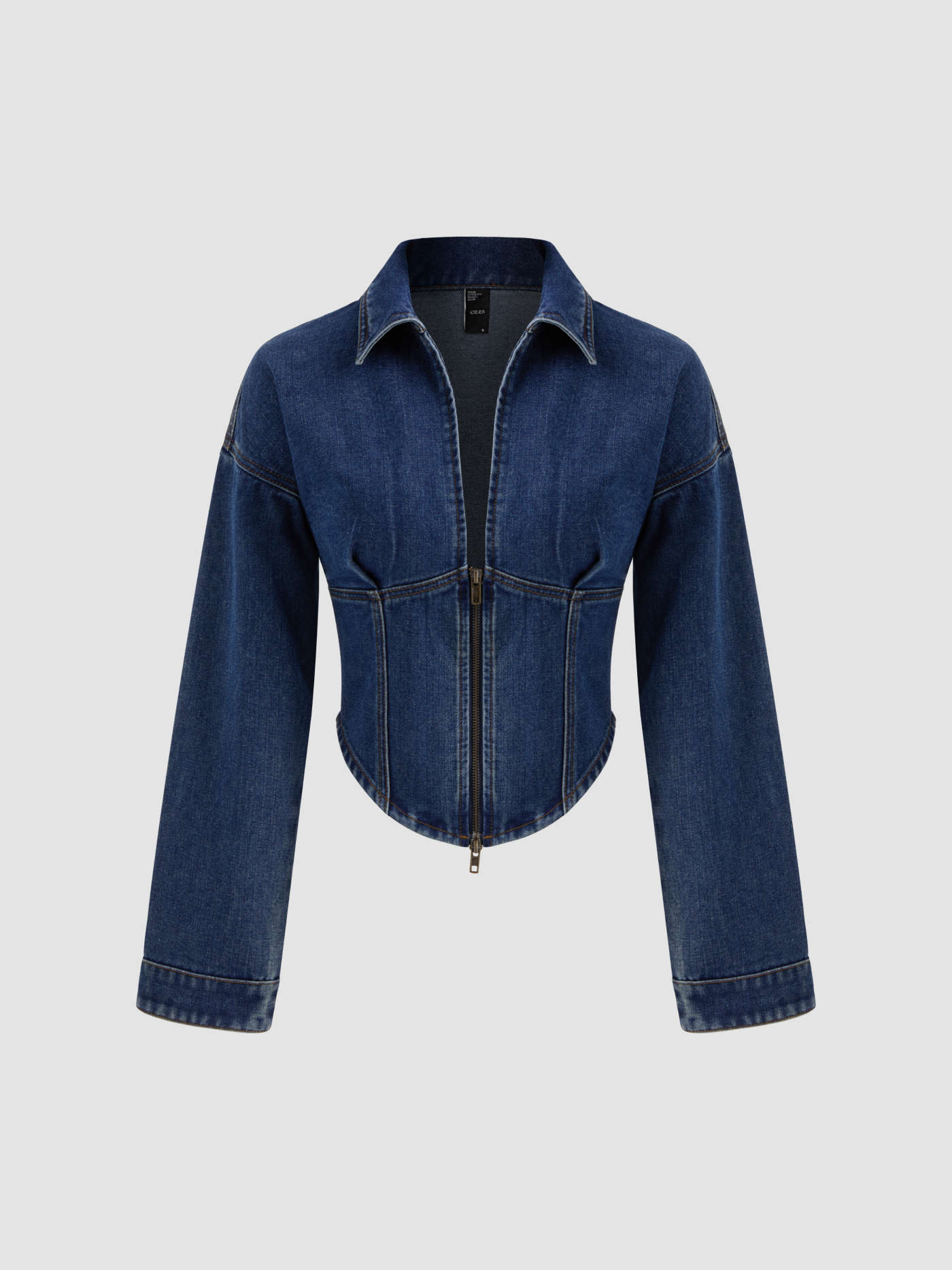 Denim Collar Solid Corset Zipper Jacket