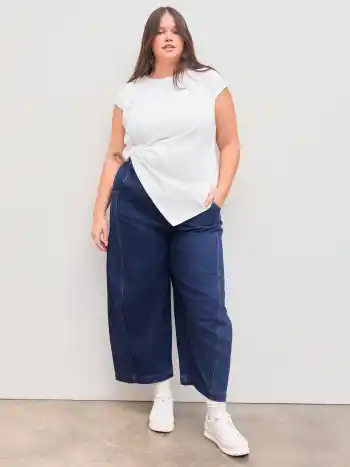 Jersey Asymmetrischer Saum Kurzarm Top Kurve & Plus