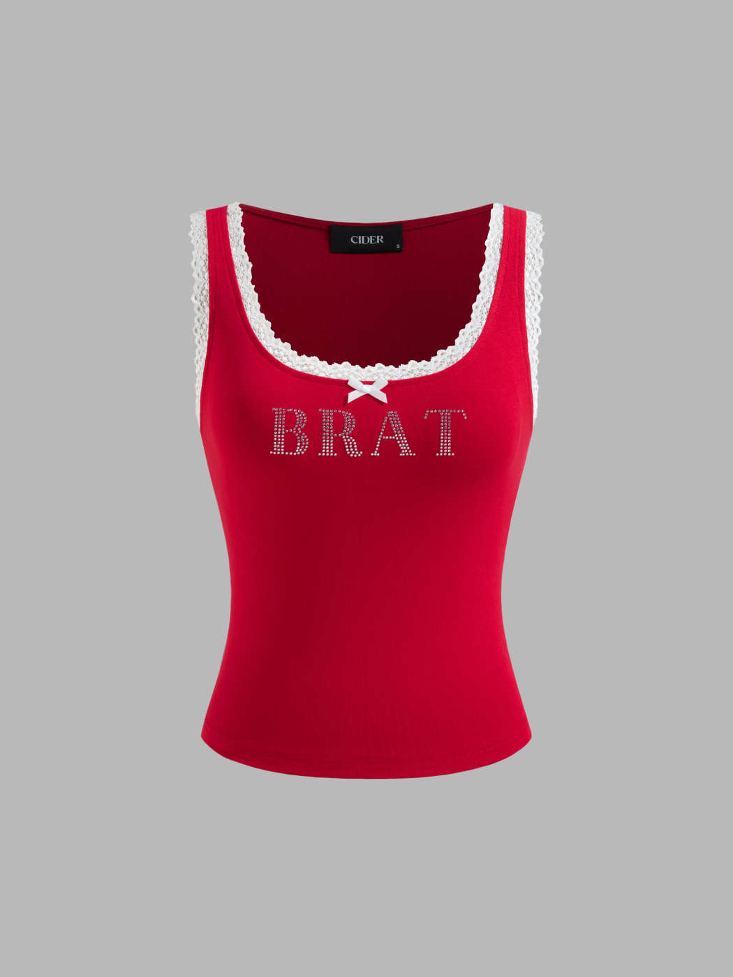 Tejido de punto Top de tirantes de encaje con lazo de diamantes de - Main Image