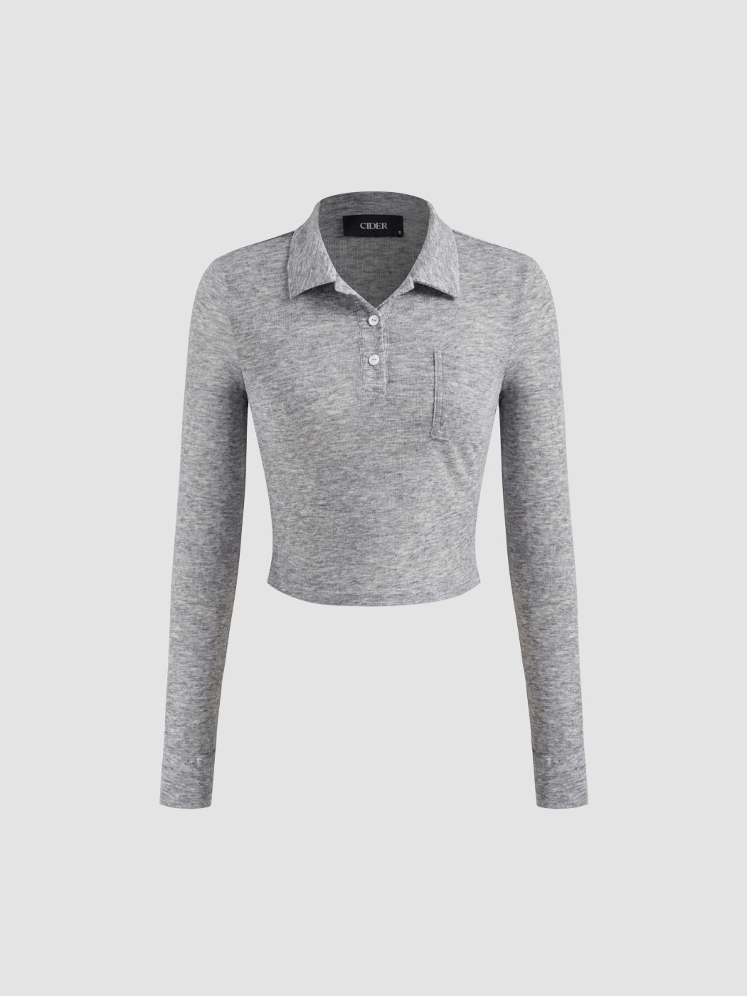 Crop Top con colletto solido a maniche lunghe