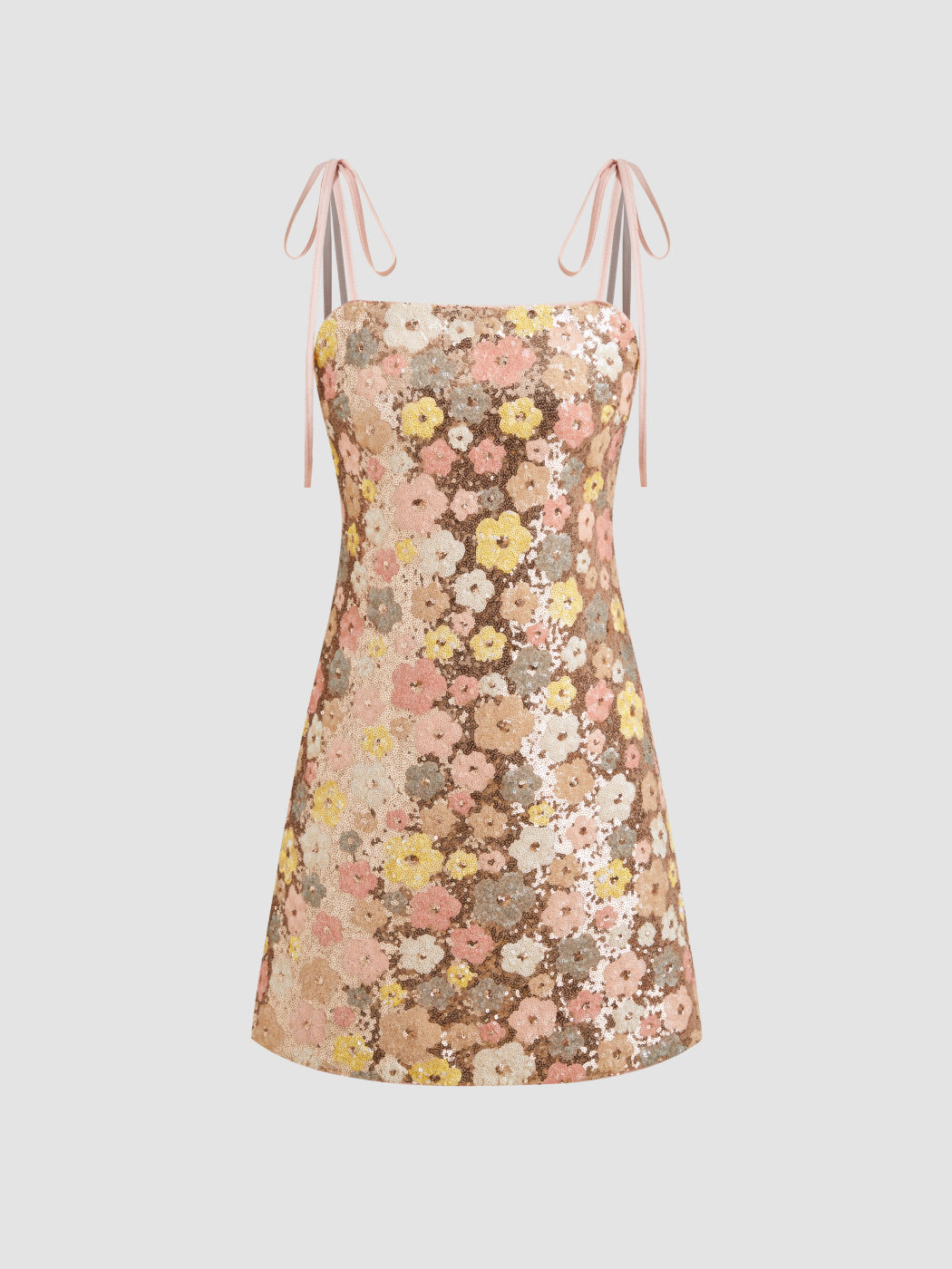 Sequin Square Neck Floral Knotted Mini Dress