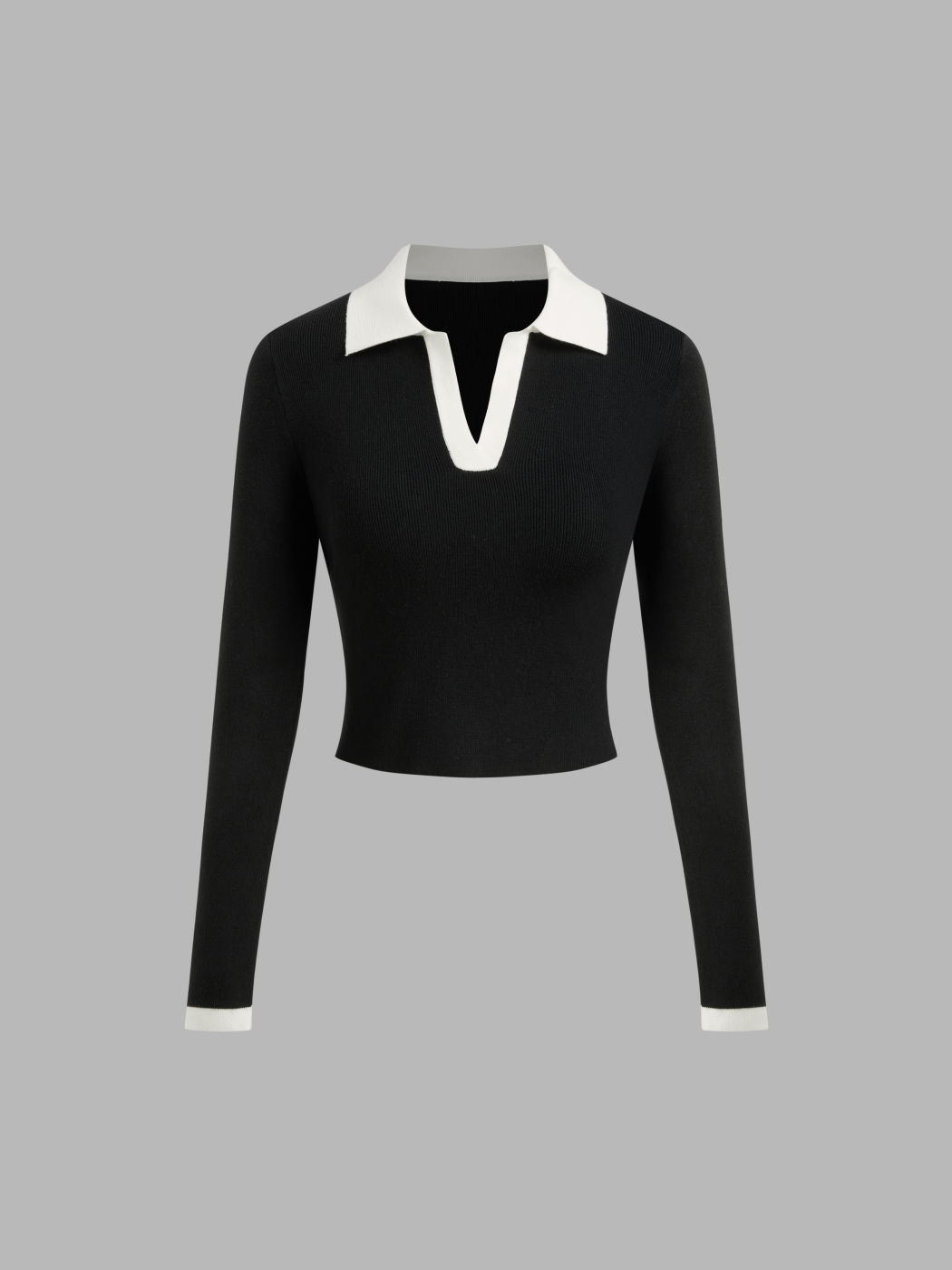 Polo in maglia con bordatura a contrasto Crop Top