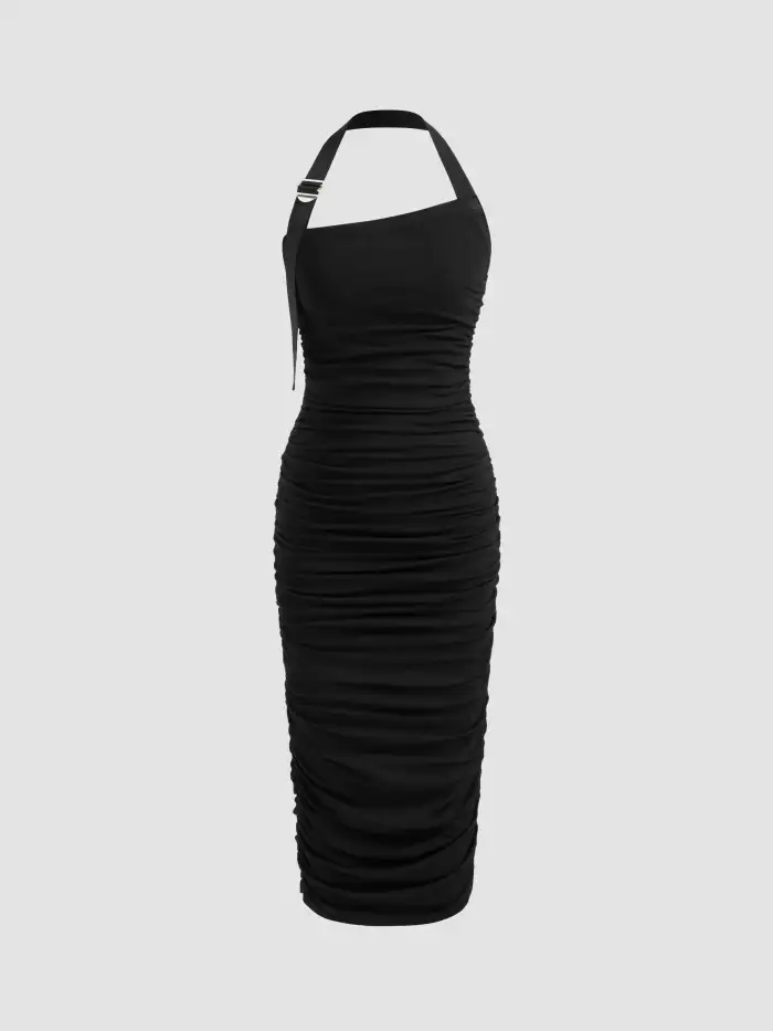 shein bodycon dress black SHEIN Black Ribbed Long Sleeve Dress main image 1
