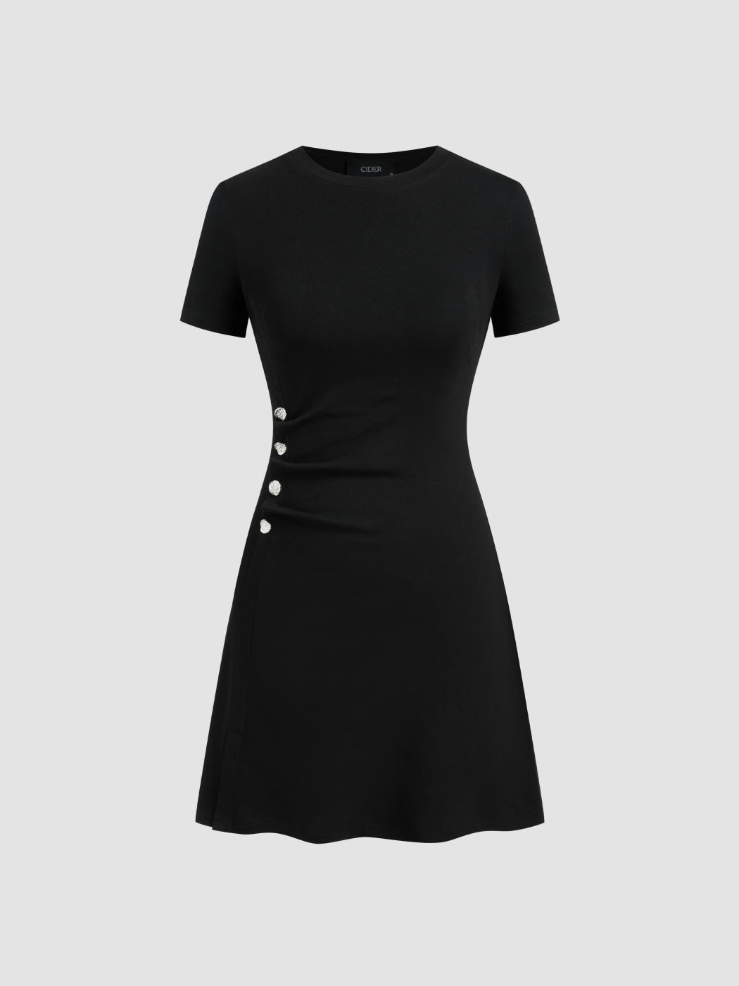 Baumwollmischung Rundhalsausschnitt Solid Knopf Minikleid