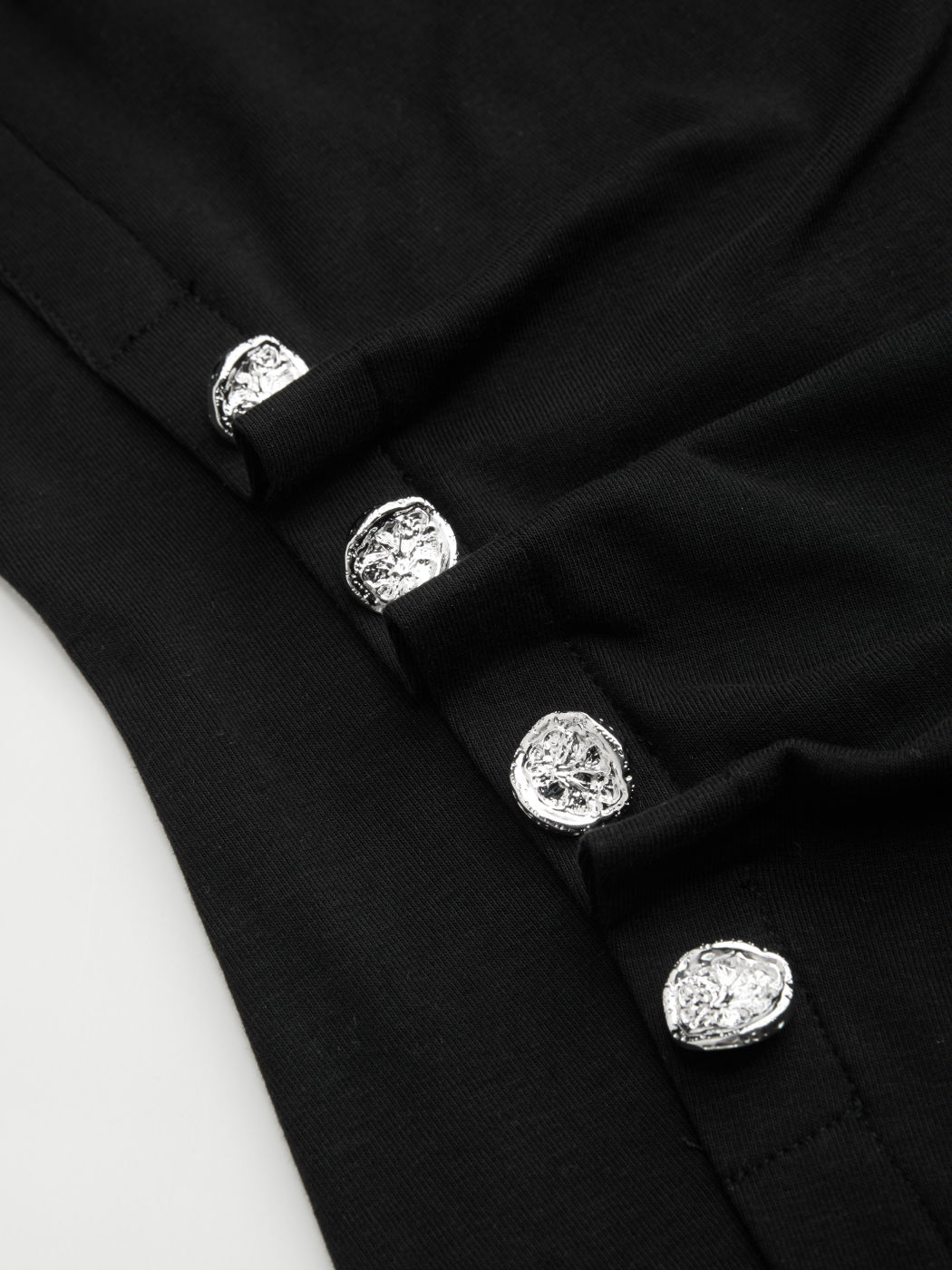 Baumwollmischung Rundhalsausschnitt Solid Knopf Minikleid