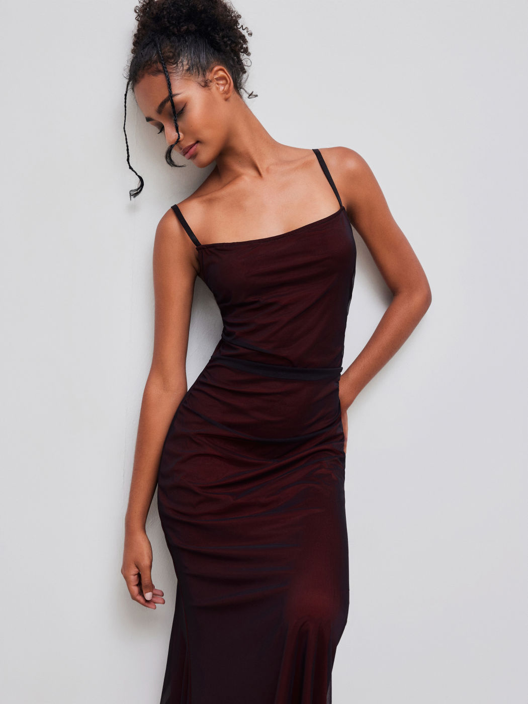 Square Neck Solid Ruched Maxi Dress