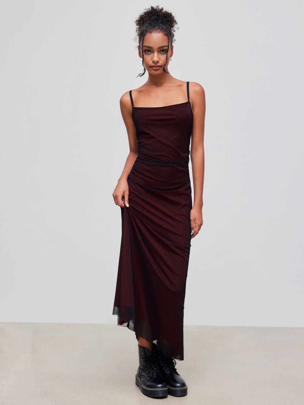Square Neck Solid Ruched Maxi Dress