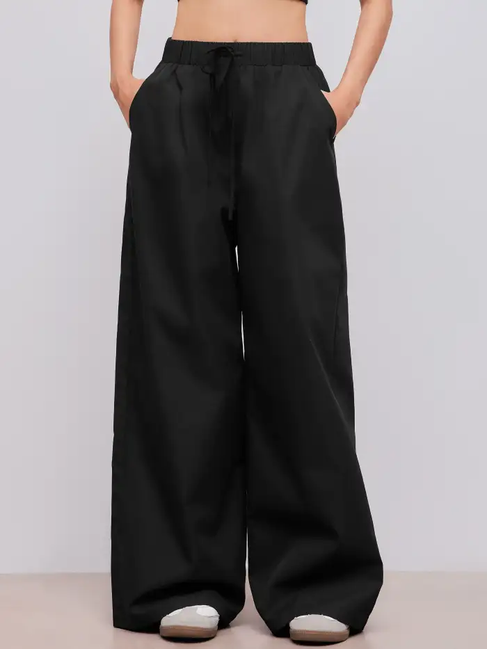 Linen-blend Low Rise Solid Knotted Wide Leg Trousers