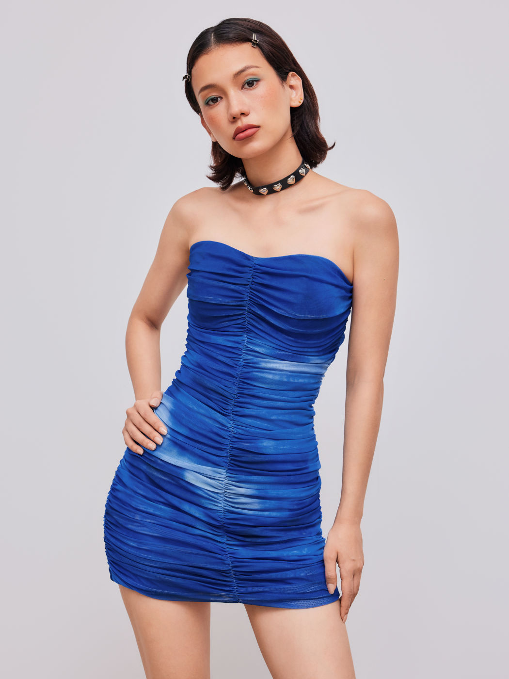 Mesh Tube Tie Dye Ruched Mini Dress