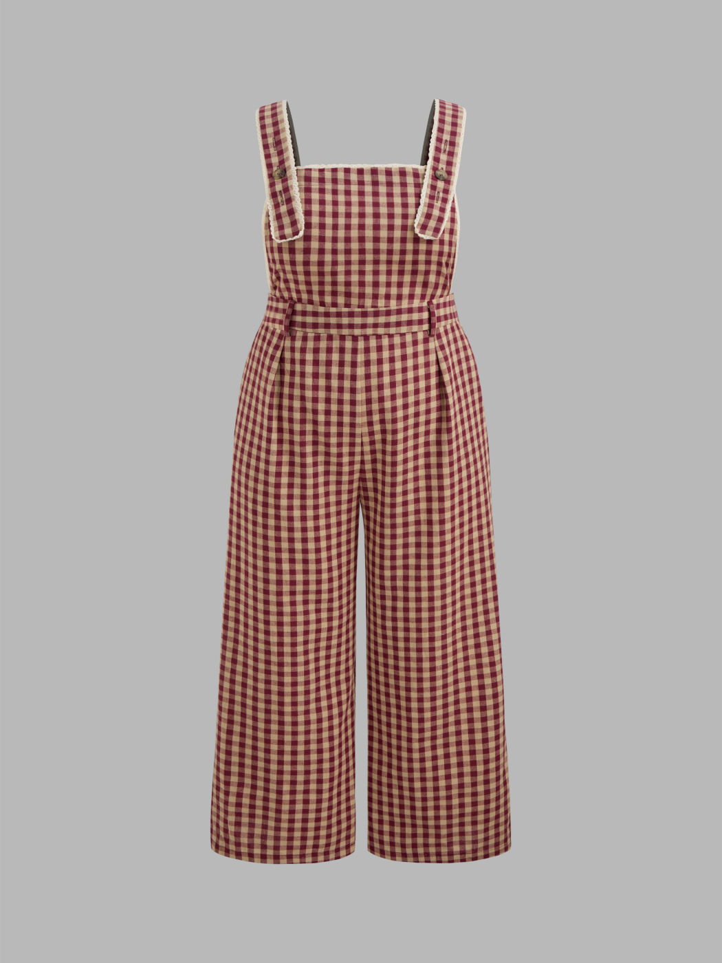 Cotton-blend Square Neck Gingham Pocket Button Jumpsuit Curve & Plus