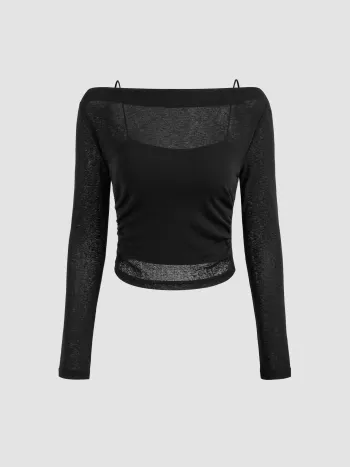 Boat Neck Long Sleeve Two-piece Top