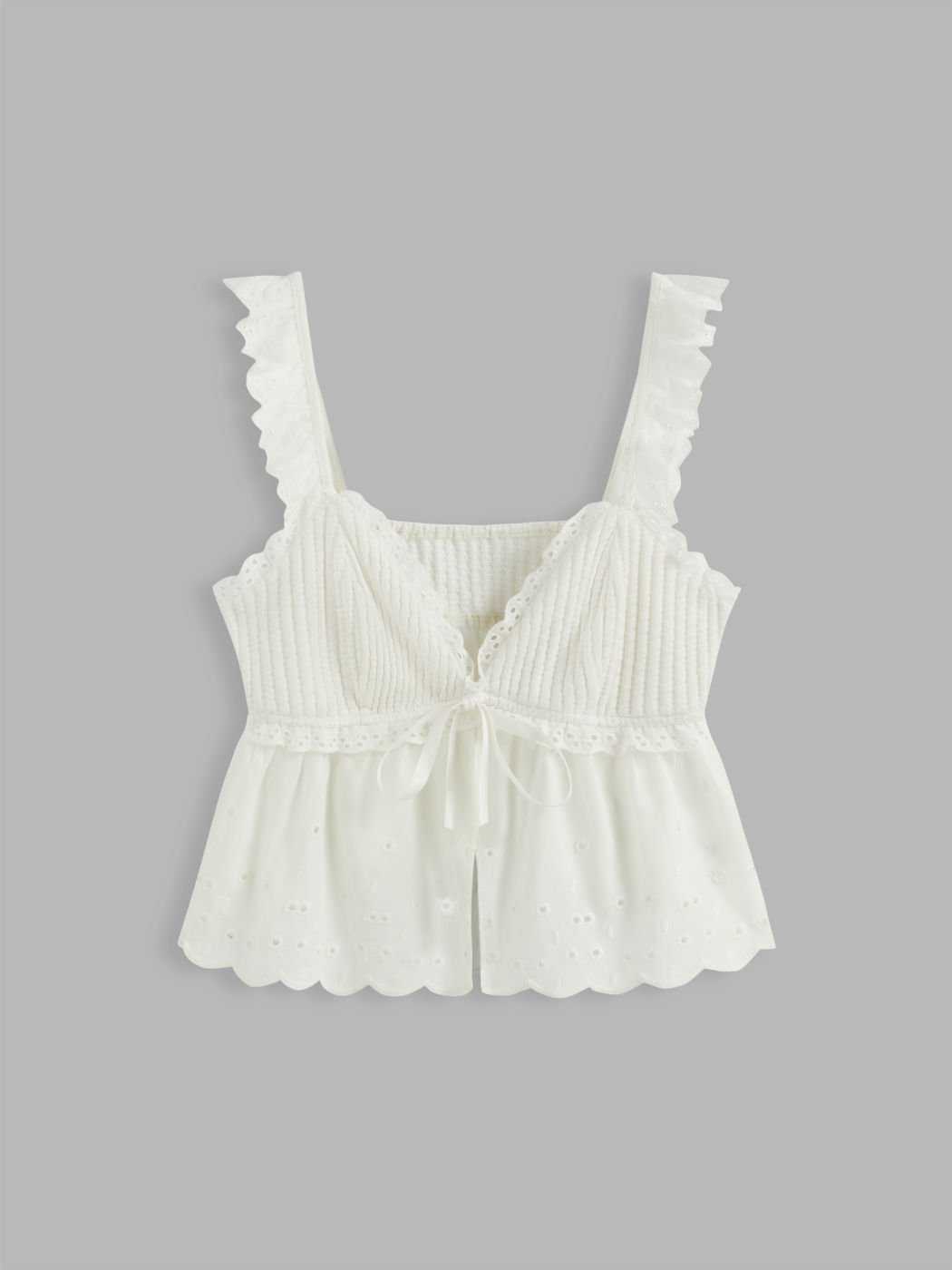 100% Baumwolle Quadrathals Solid Wellenkante Geknotetes Crop Cami Top