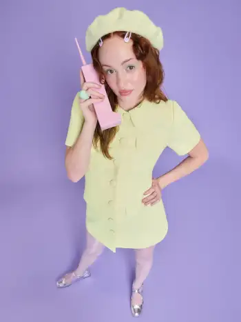 Tweed Collar Solid Button Long Sleeve Mini Dress