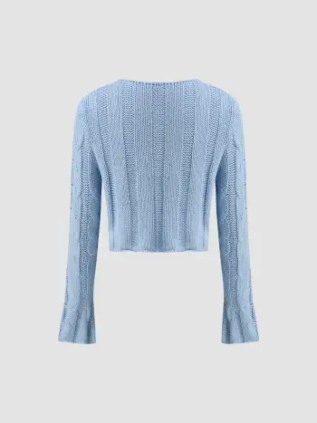 Cardigan in maglia a cavi con scollo rotondo e bottoni solidi con nodo a fiocco