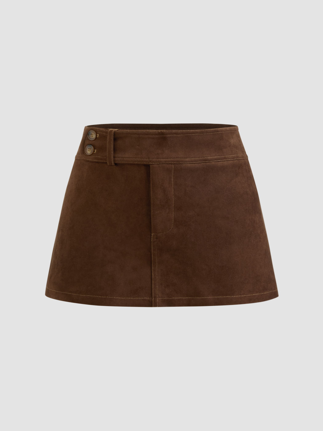 Suede Low Rise Solid Button Mini Skirt