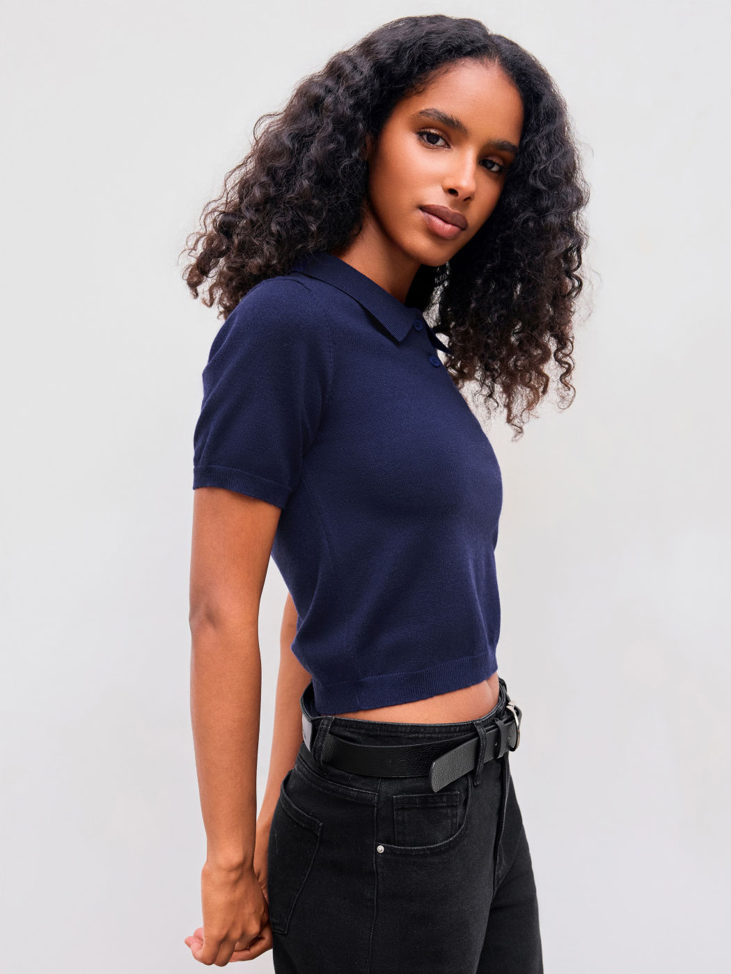 Knit Polo Solid Button Short Sleeve Top