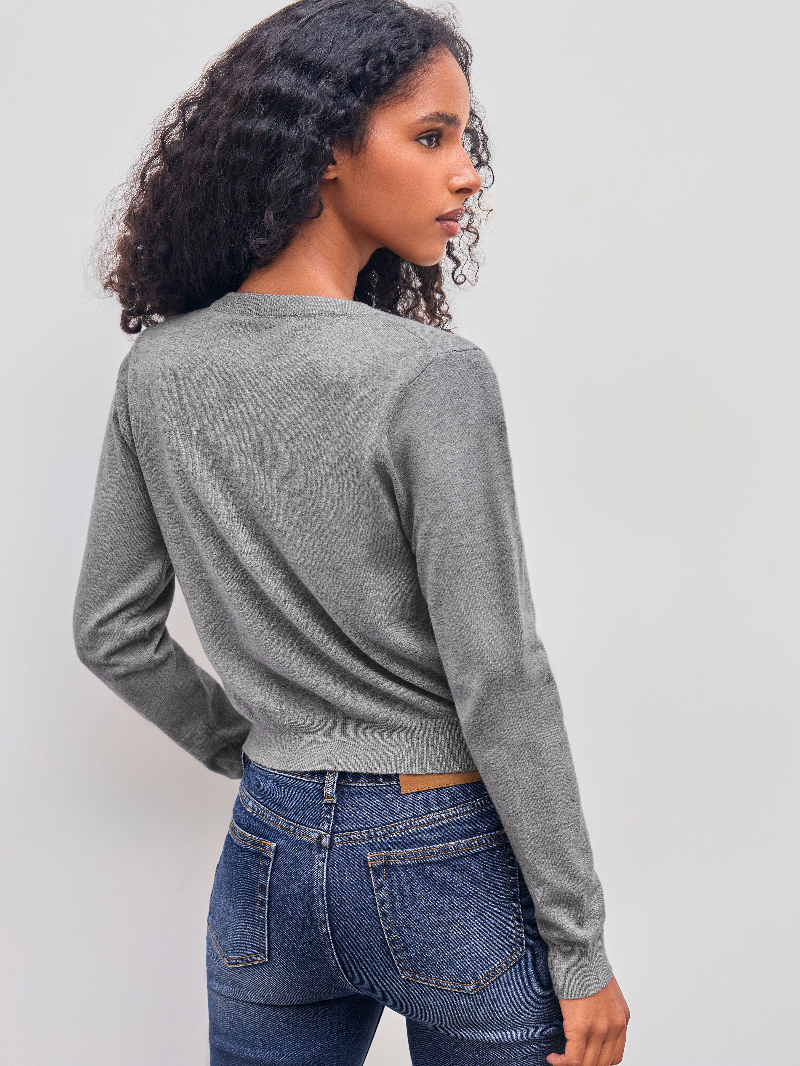 Knit Round Neckline Solid Button Cardigan