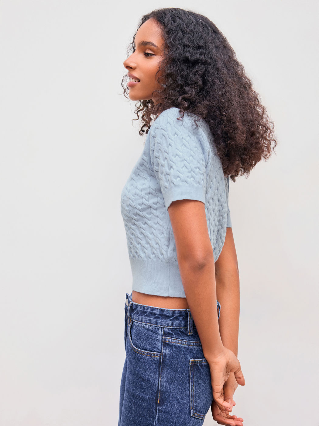 Strick Rundhalsausschnitt Einfarbig Textur Crop Top