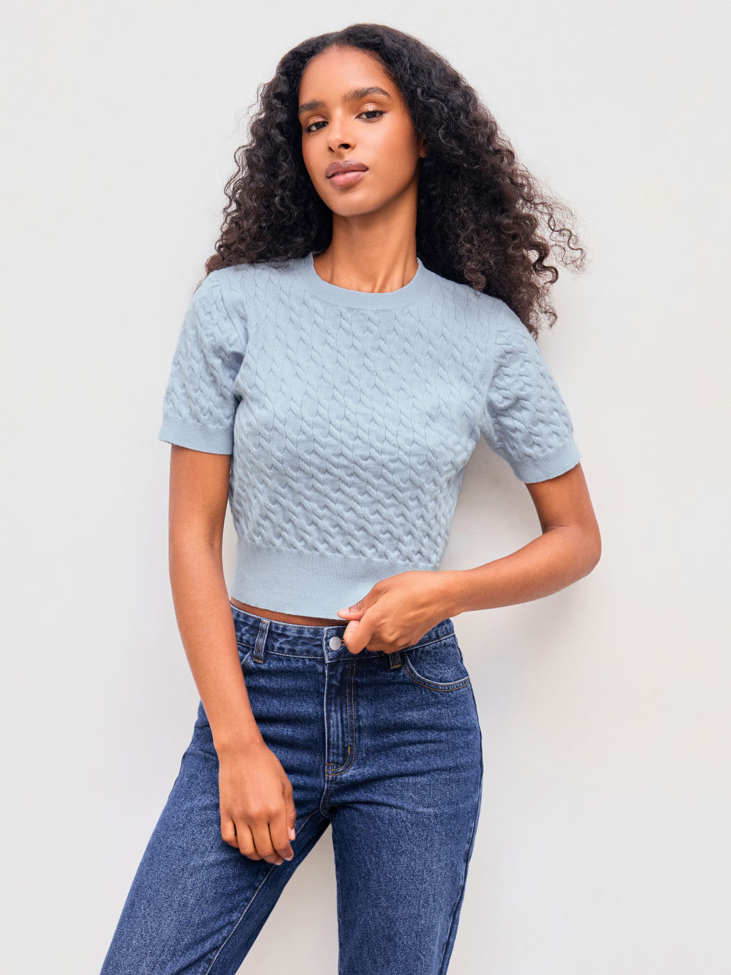 Strick Rundhalsausschnitt Einfarbig Textur Crop Top