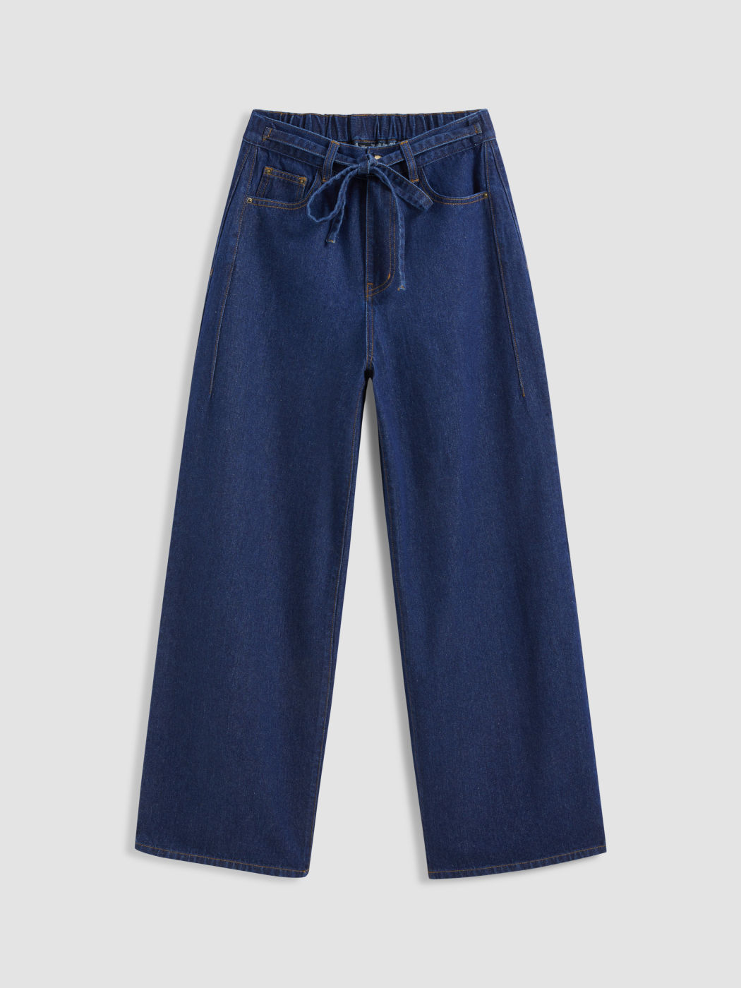 Denim Mid Rise Solid Knotted Baggy Jeans