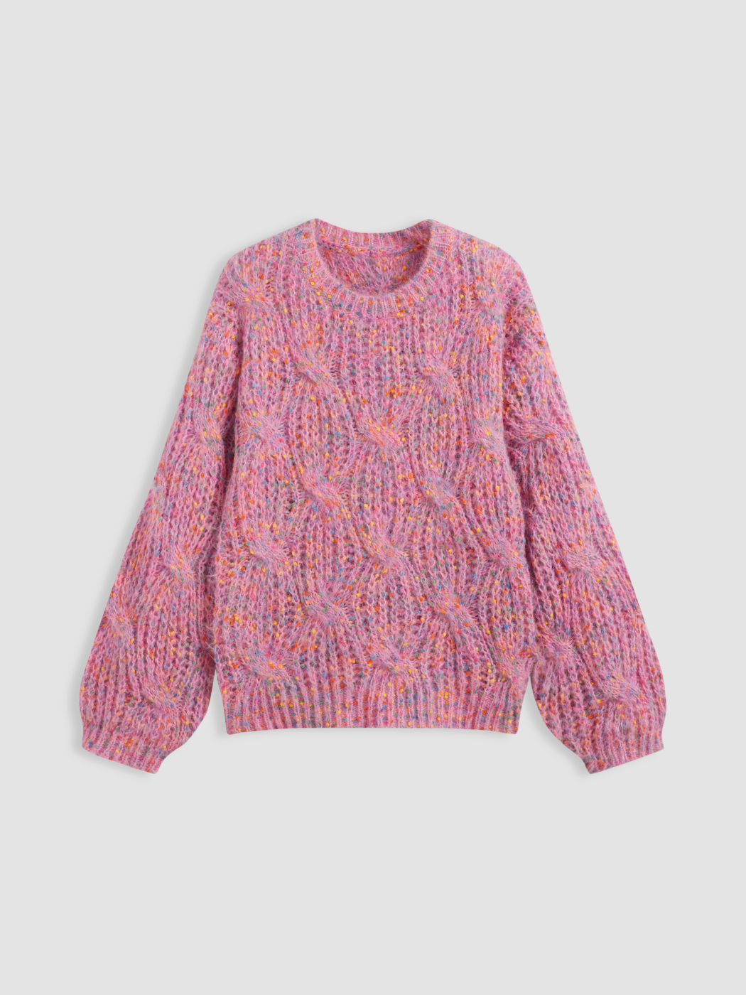 Cable Knit Round Neckline Colorful Sweater
