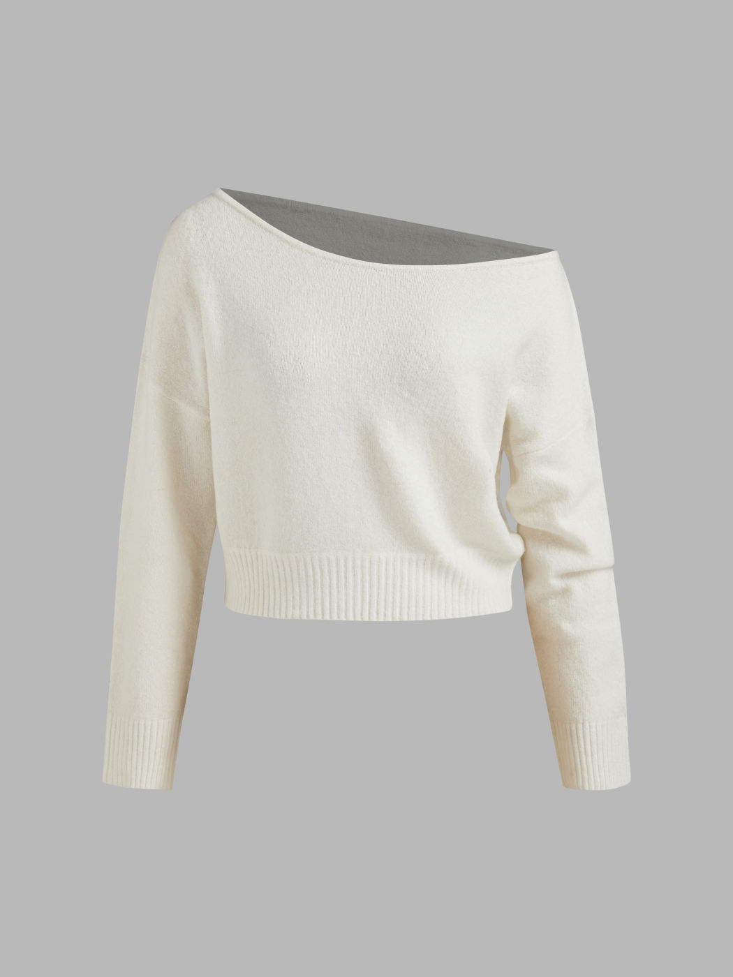 Knitted Boat Neck Solid Asymmetrical Long Sleeve Top