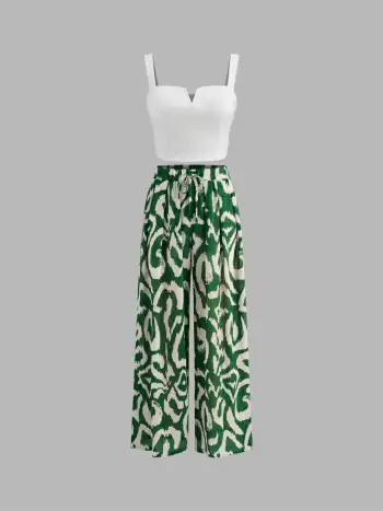 Satin V-neck Asymmetrical Hem Tie Waist Top & Mid Rise Mermaid Maxi Skirt Set