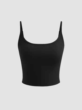 Top cami in misto cotone con scollo a goccia, tinta unita e cinturino regolabile