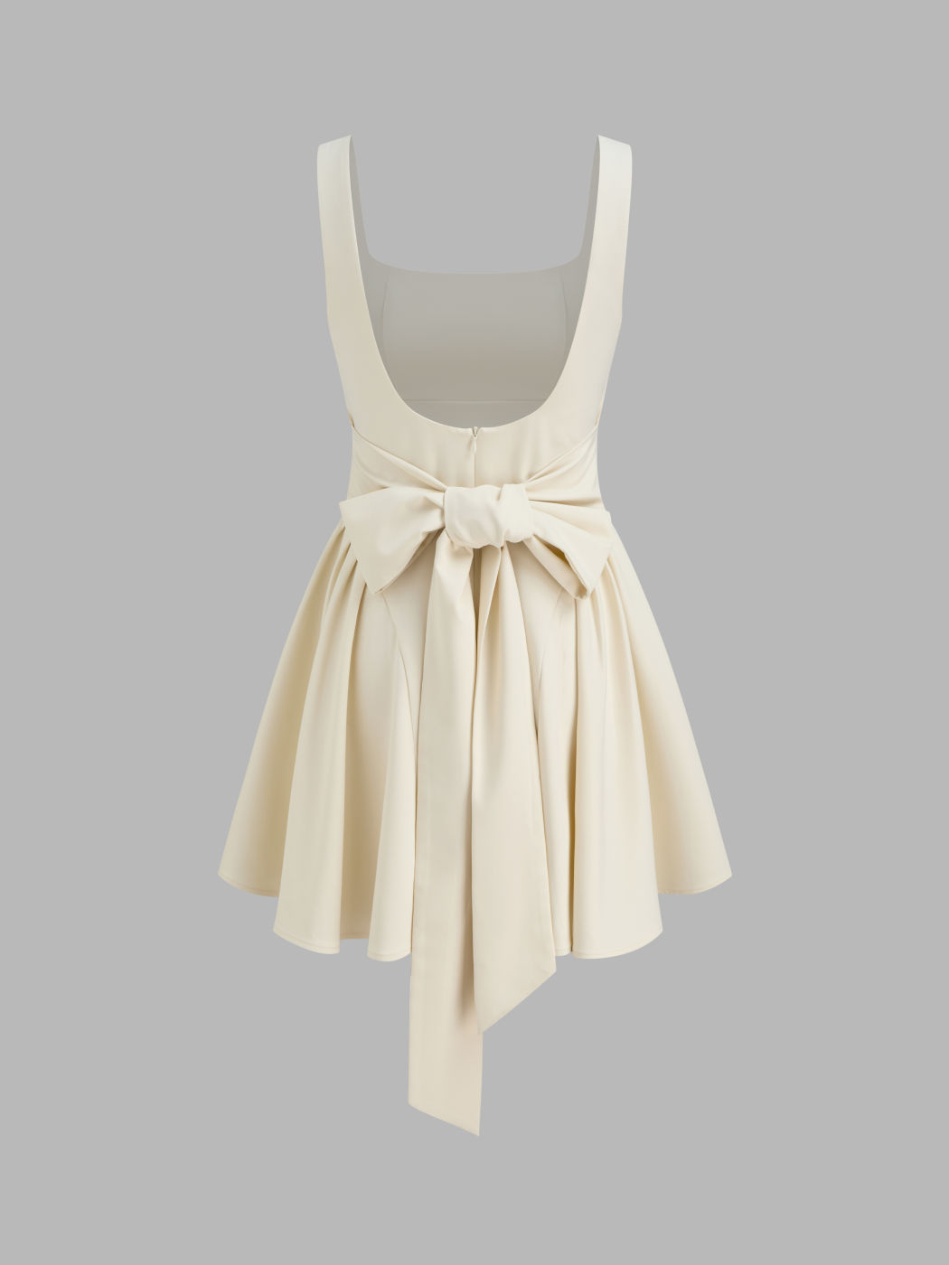 Square Neck Solid Ruffle Pleated Knotted Mini Dress