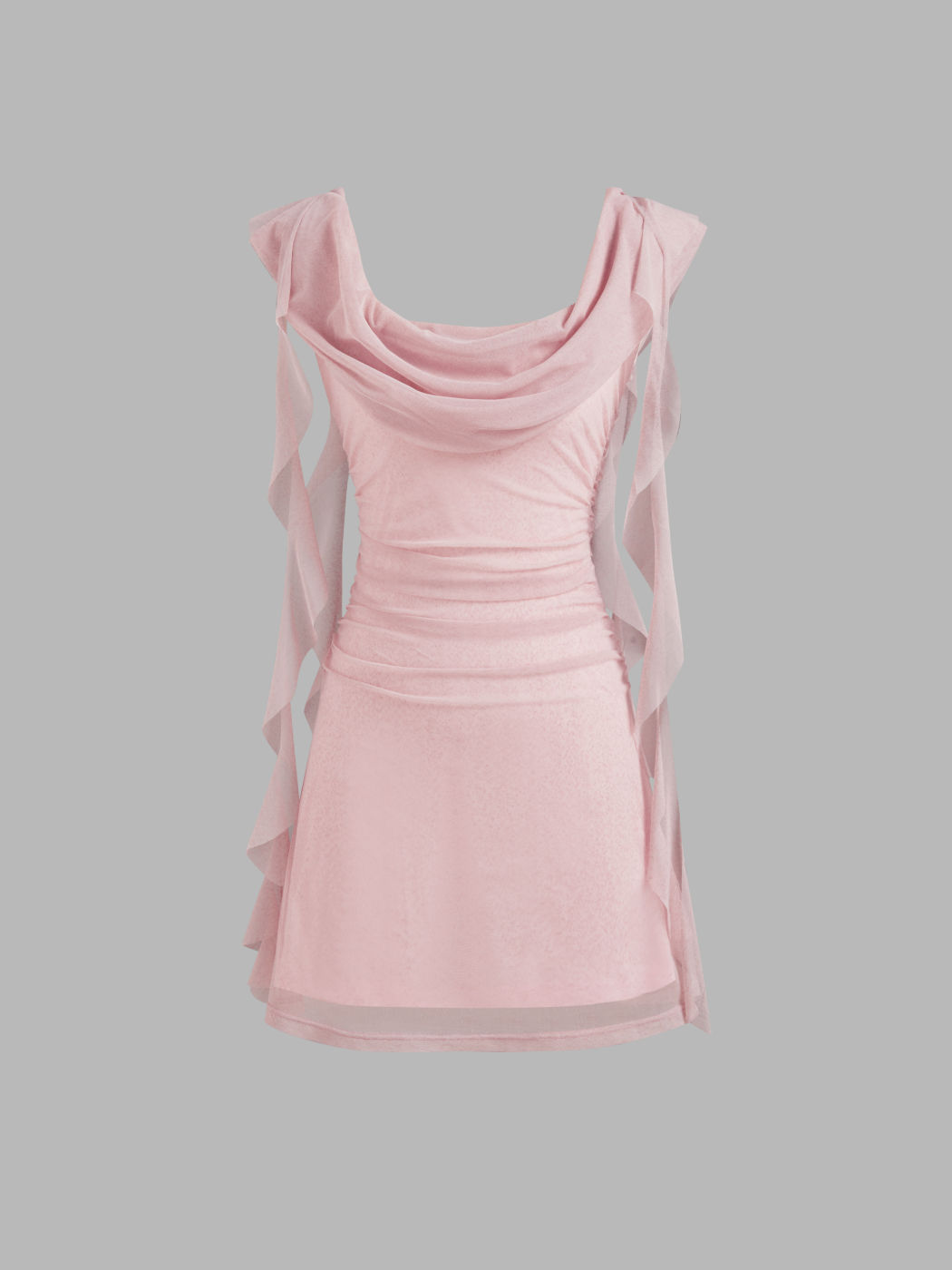 Mini-Kleid aus Mesh mit Rundhalsausschnitt, Rüschen und Strumpfband
