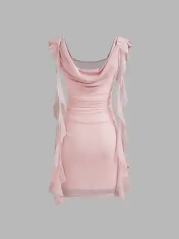 Mini-Kleid aus Mesh mit Rundhalsausschnitt, Rüschen und Strumpfband