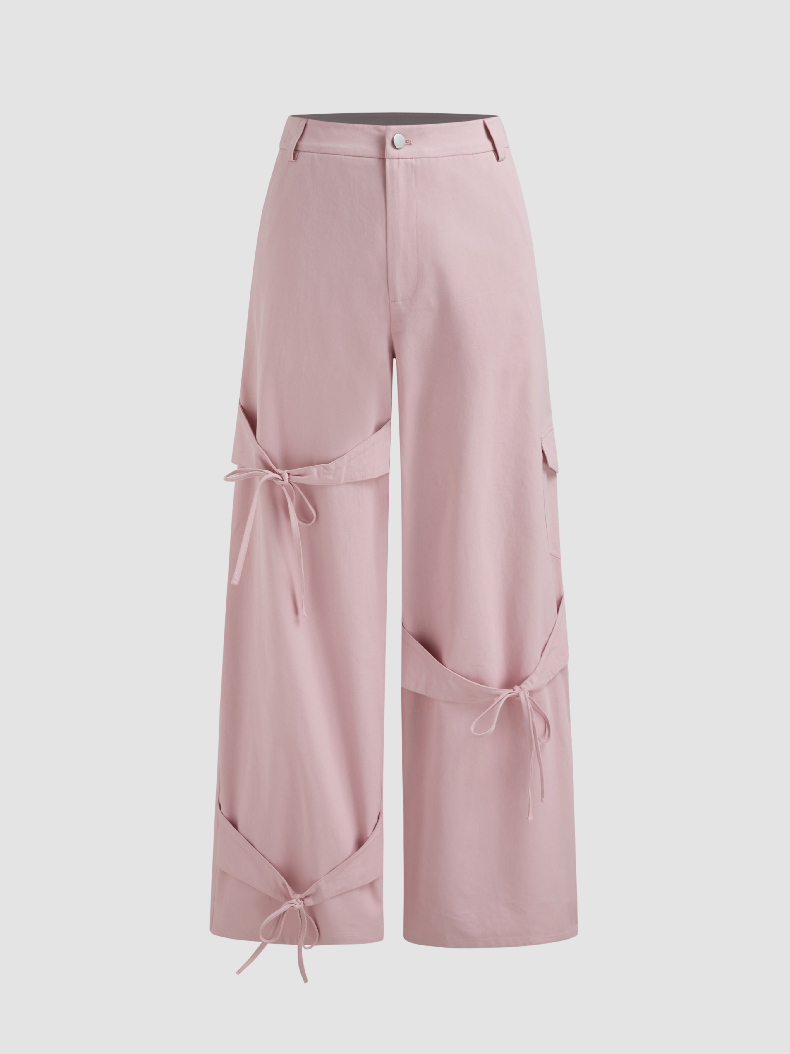 Cotton 100% Cotton Mid Rise Solid Bowknot Pocket Cargo Pants