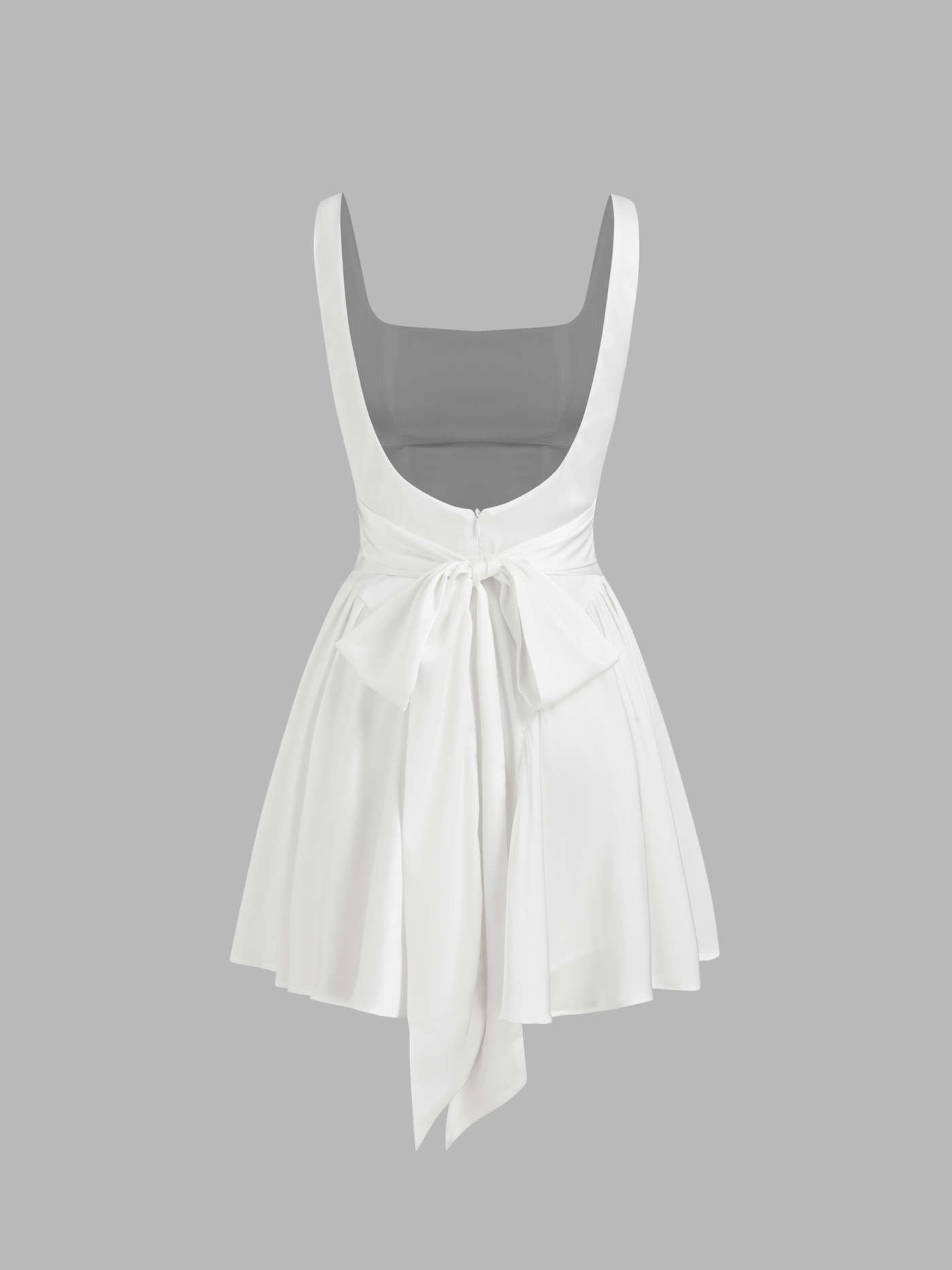Satin Square Neck Solid Ruffle Knotted Mini Dress