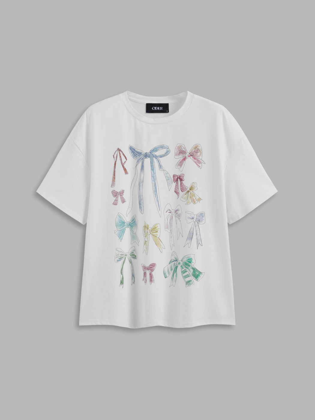 Round Neckline Bowknot Graphic Short Sleeve Oversized Tee