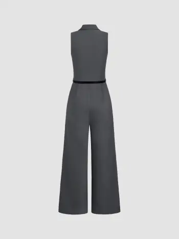 Collar Solid Button Jumpsuit With Belt