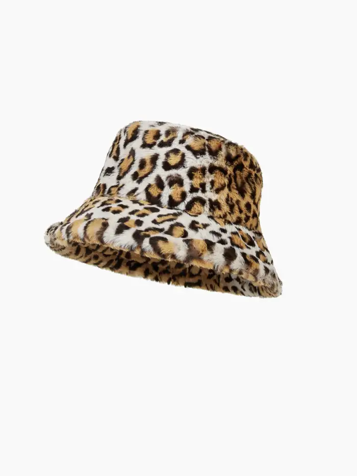 LEOPARD PRINT FUZZY BUCKET HAT For Daily Casual
