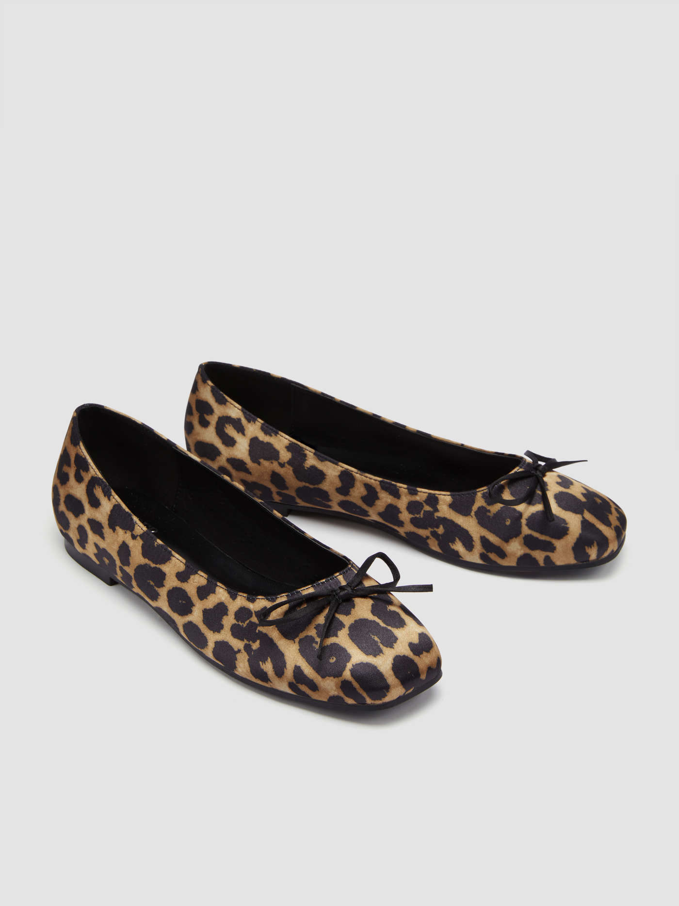 BOWKNOT LEOPARD PRINT SATIN MARY JANE FLATS