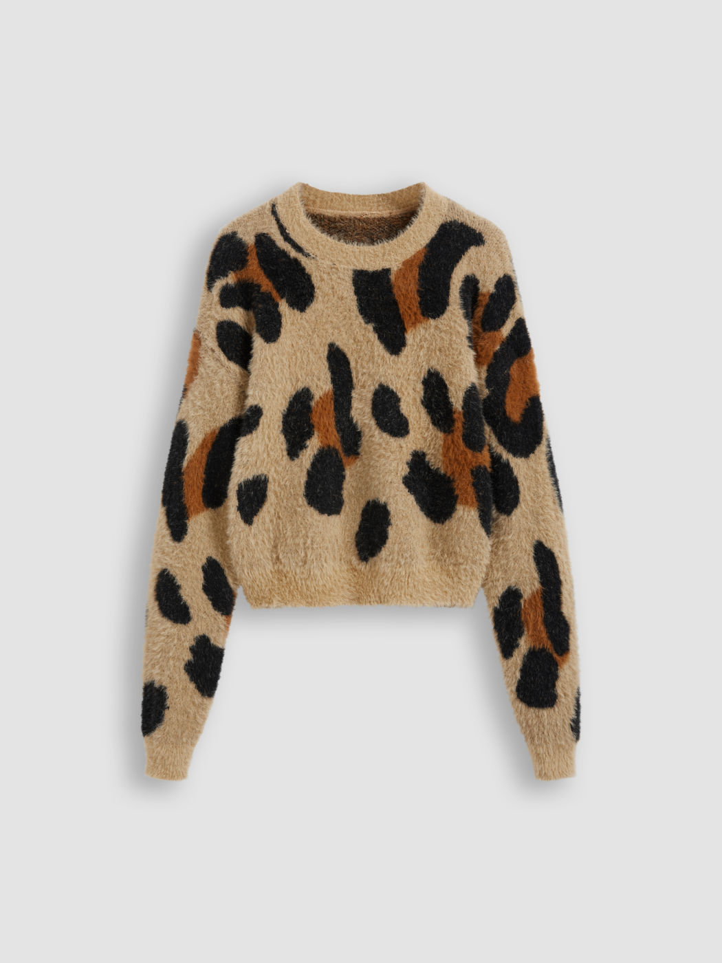 Knitted Round Neckline Leopard Crop Sweater