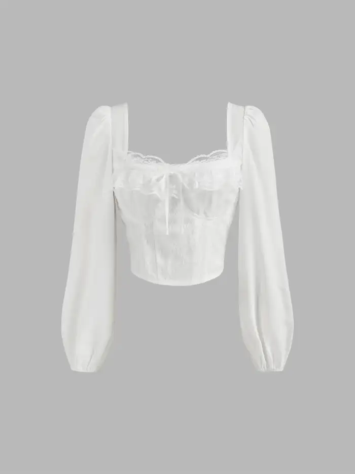 100% Cotton Broderie Anglaise Puff Sleeve Crop Blouse