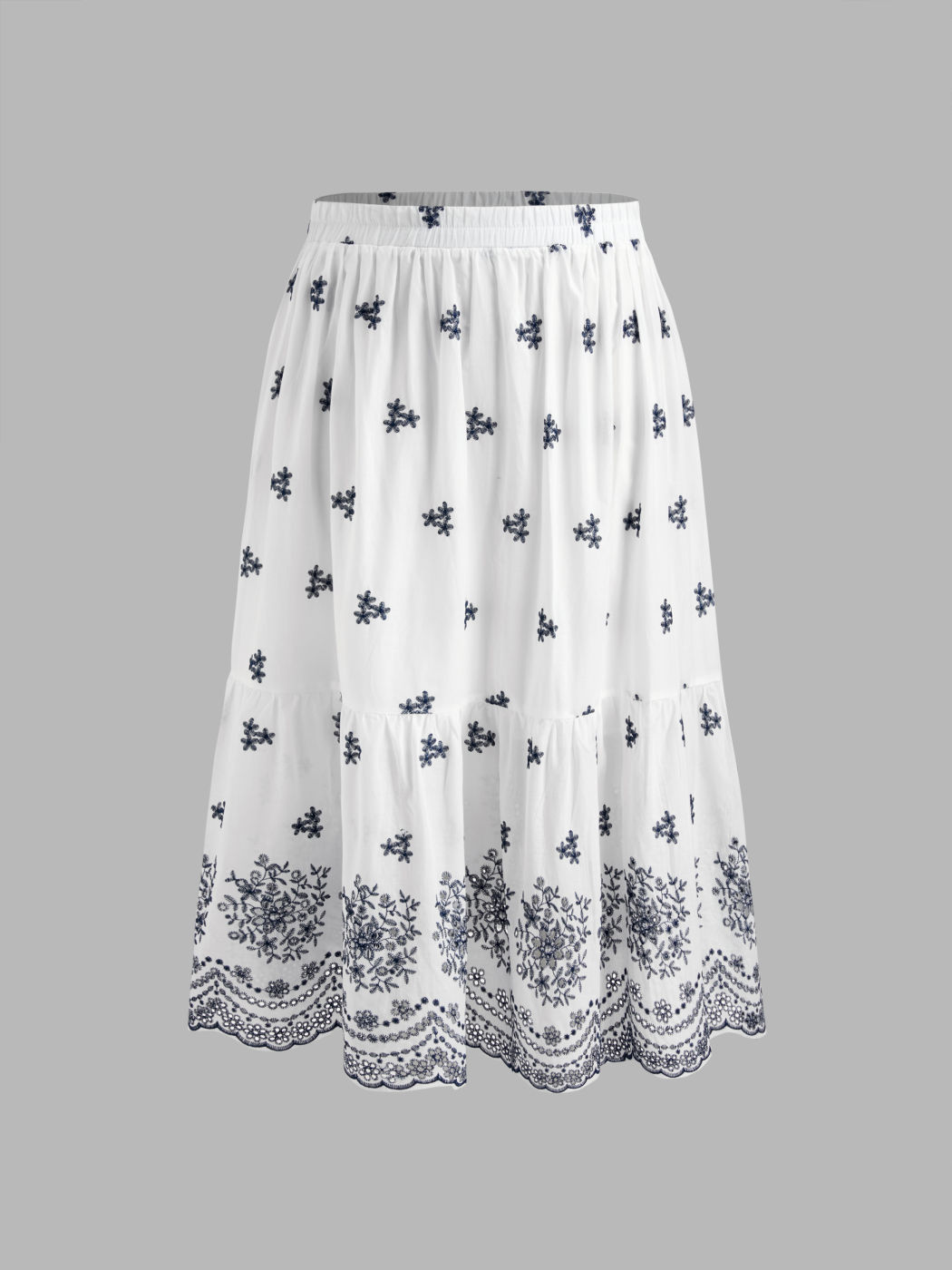 Cotton-blend Mid Rise Floral Ruffle Maxi Skirt Curve & Plus