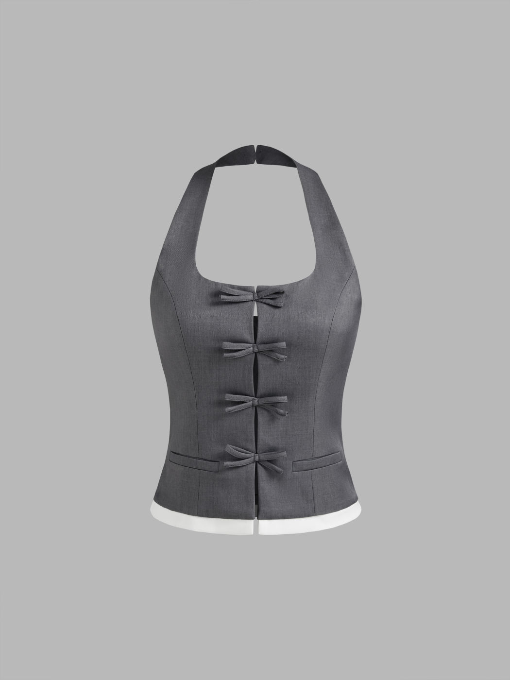 Halter Neck Bowknot Contrasting Binding Tank Top