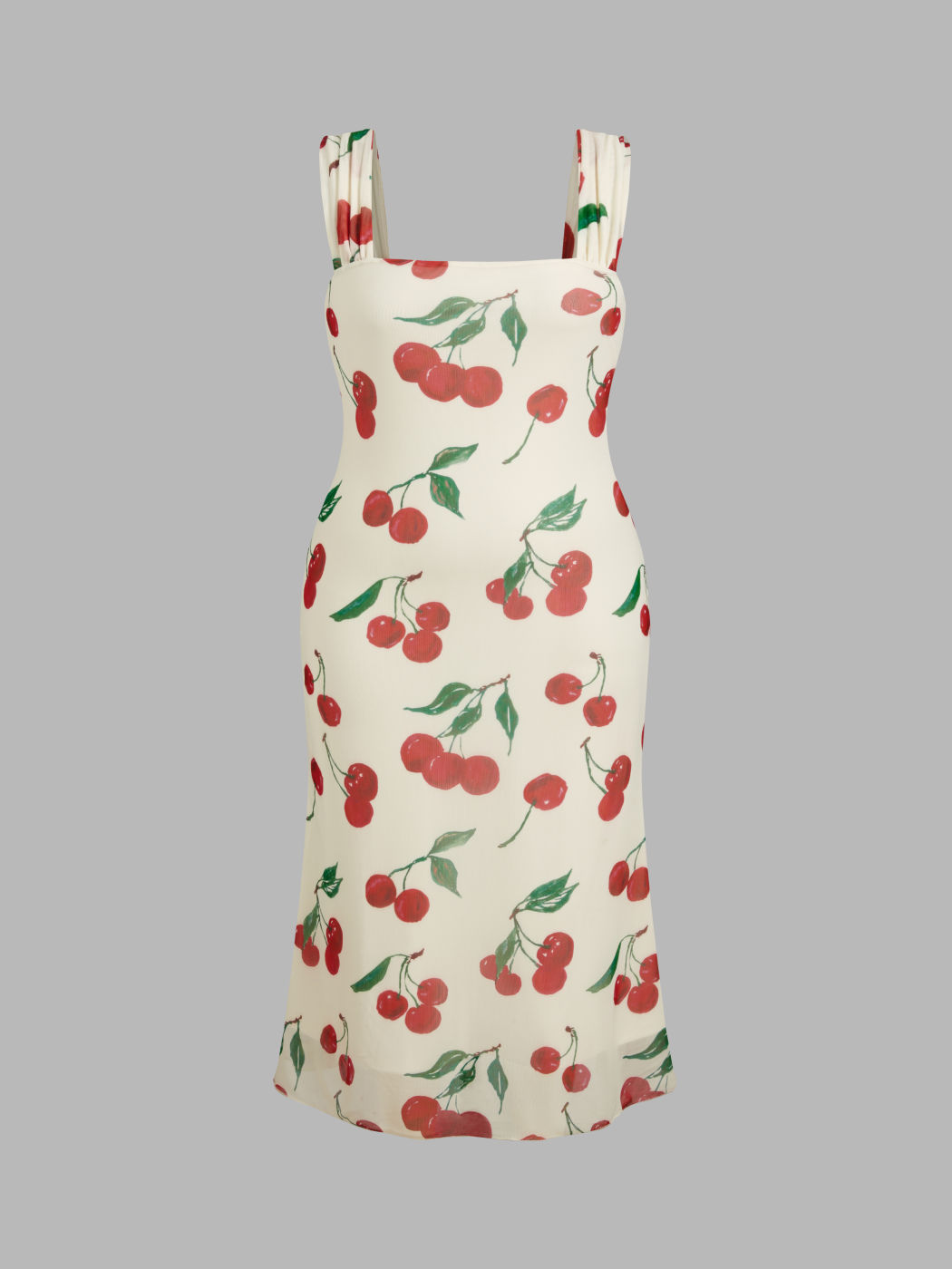 Mesh Square Neck Cherry Graphic Maxi Dress Curve & Plus