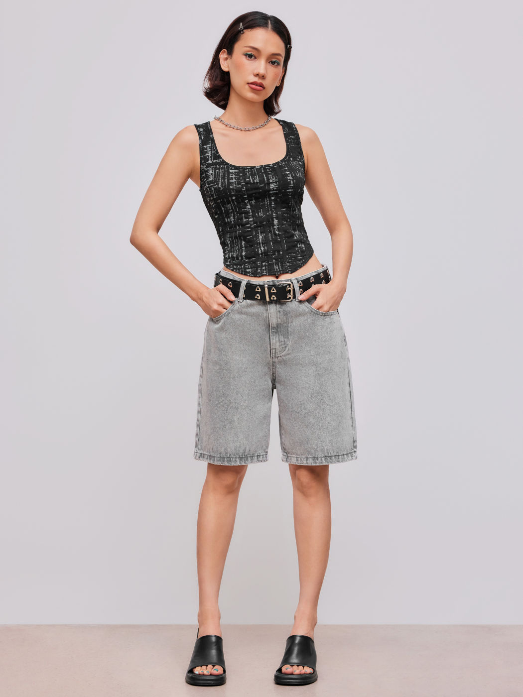 Baumwollmischung Scoop-Ausschnitt Abstraktes Crop-Top