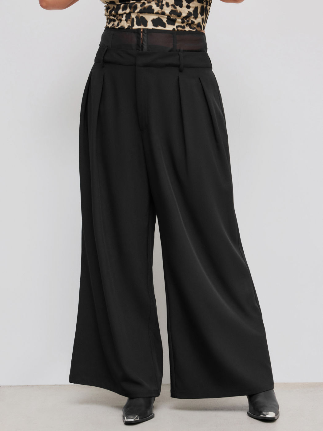 High Rise Solid Corset Belt Wide Leg Trousers Curve & Plus