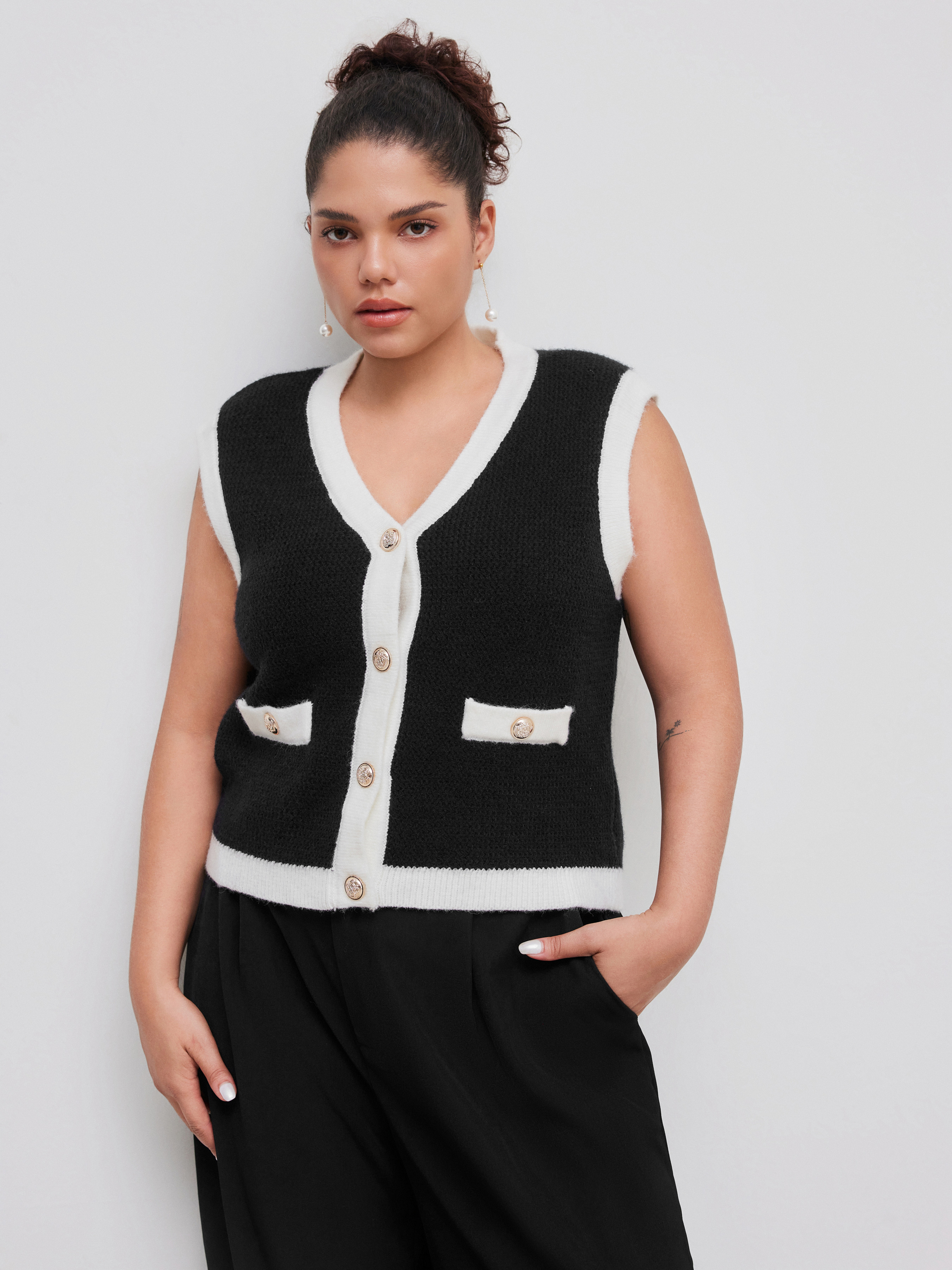 ★22-23FW★KNITTED★Gradation V Neck Vest Oversized v-neck knit vest - Light feather gray