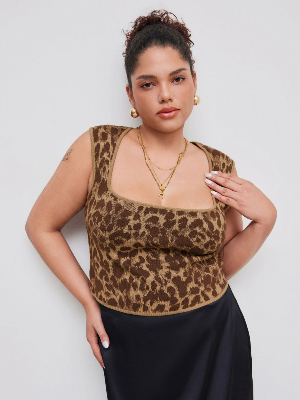 Canotta Leopard Crop a collo quadrato Curve & Plus